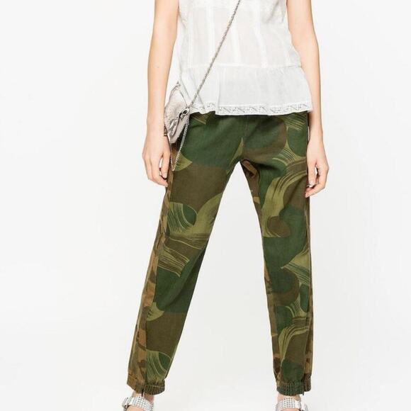 Zadig & Voltaire Parona 2 Tone Camo Panel Cotton Canvas Jogger Pants 36 S - Picture 2 of 12